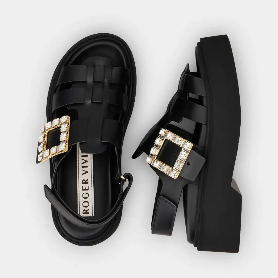 Roger Vivier Viv' Rangers Sandals In White Leather With Crystal Buckle