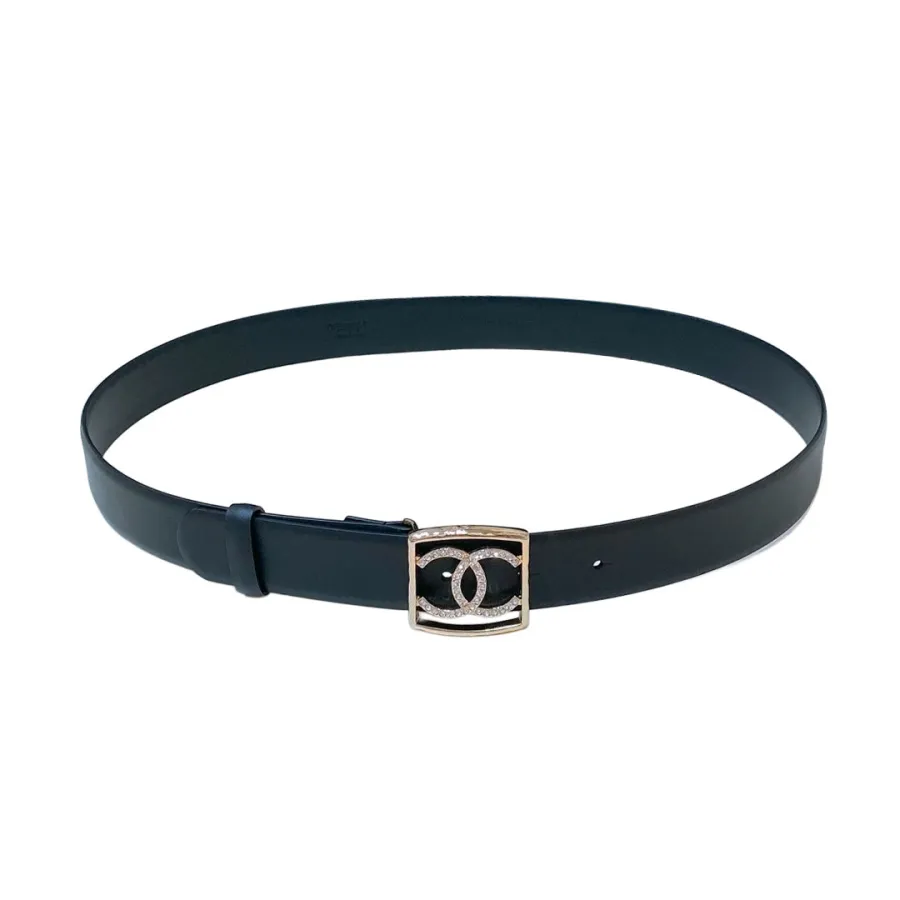 Chanel 24S Women's CC Crystal Square Buckle Belt In Brown/Arrowroot/Black/Blue Calfskin With Gold Hardware 30mm