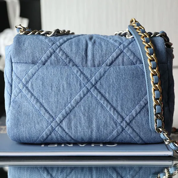 Chanel 19 Bag Light Blue Denim / Dark Blue Denim / Wine Red / Deep Red / Pink / Green / Apricot color 26cm Crossbody Bags - Image 3