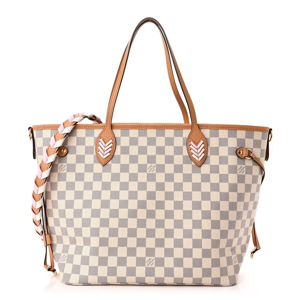 Louis Vuitton Neverfull MM Trançada em Damier Azur Canvas com Interior Laranja
