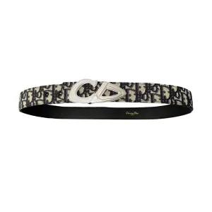 Dior Men' s CD 30 Buckle Belt In Beige/Black Dior Oblique Jacquard Canvas And Calfskin With Silver Hardware 35mm