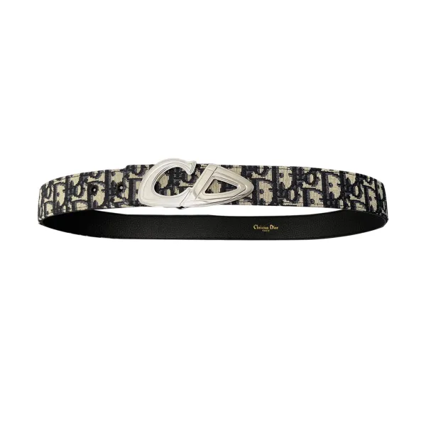 Dior Men' s CD 30 Buckle Belt In Beige/Black Dior Oblique Jacquard Canvas And Calfskin With Silver Hardware 35mm