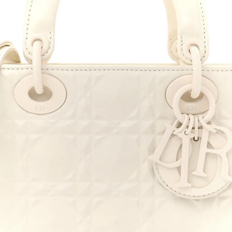 Dior Medium Lady D-Joy Latte Diamond Cannage Calfskin Leather Matte White Hardware