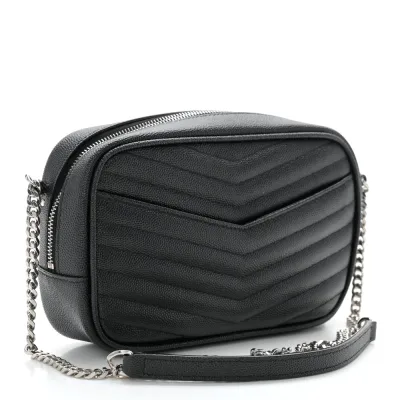 Saint Laurent Mini Lou Camera Bag Black Monogram Grain De Poudre Matelasse Leather Silver Hardware