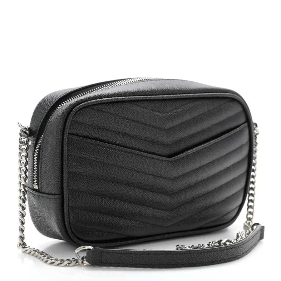 Saint Laurent Mini Lou Camera Bag Black Monogram Grain De Poudre Matelasse Leather Silver Hardware