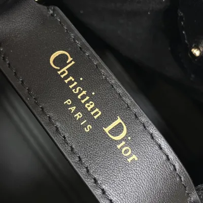 Dior Medium Dior Toujours Bag In Black Tweed with White Cannage Motif With Gold Hardware