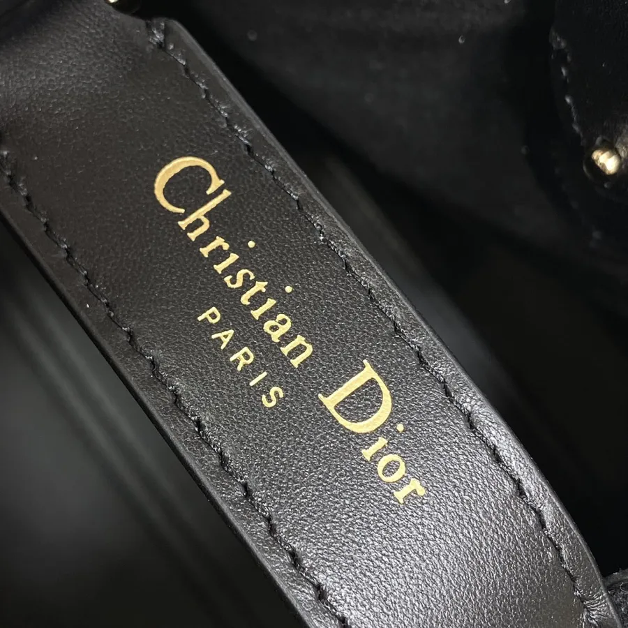 Dior Medium Dior Toujours Bag In Black Tweed with White Cannage Motif With Gold Hardware