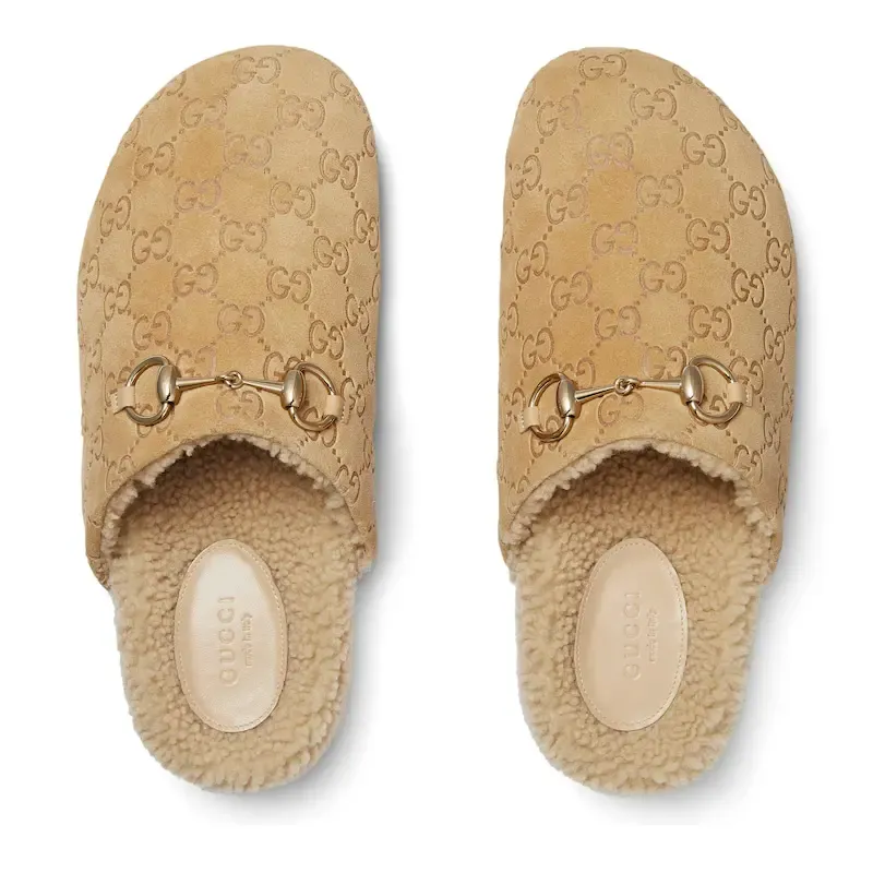 Gucci horseshoe buckle baotou round headed brown flat bottom slippers