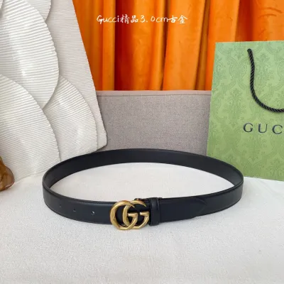 Gucci Women's GG Buckle Belt In Black/White/Brown Smooth Calfskin With Gold/Silver Hardware 30mm