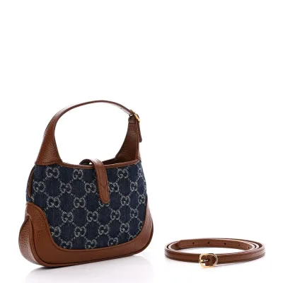 Gucci Mini Jackie 1961 Hobo Blue Tea / Cuir New Denim GG Monogram & Calfskin Leather Gold Hardware