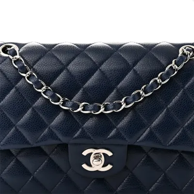 Designer Handbags Blue Quilted Caviar Leather