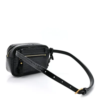 Saint Laurent Small Lou Belt Bag Black Embossed Monogram Patent Calfskin & Crocodile Leather Aged Gold Hardware