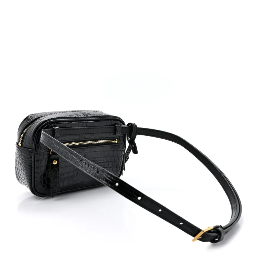 Saint Laurent Small Lou Belt Bag Black Embossed Monogram Patent Calfskin & Crocodile Leather Aged Gold Hardware