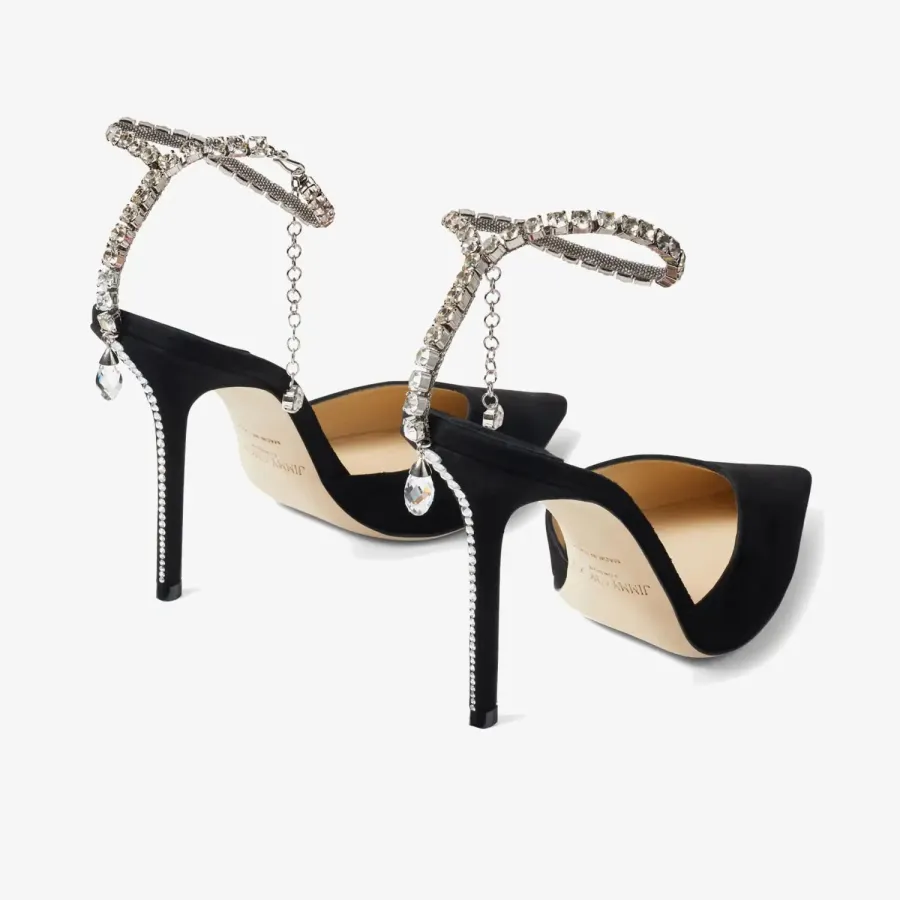 JIMMY CHOO Crystal embellished black suede heels pointy stiletto heels