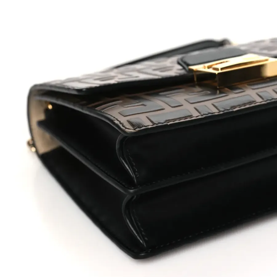 Fendi Small FF 1974 Embossed Kan U Shoulder Bag Maya/Black Bi-Color Liberty Vitello Leather Gold Hardware