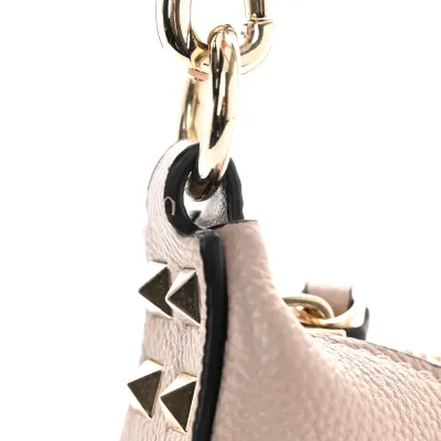 Valentino Garavani Mini Rockstud Hobo Poudre Grainy Calfskin Leather Gold Hardware
