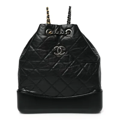Chanel Gabrielle Backpack Small Black Quilted Aged Calfskin Leather Mixed Metal Hardware