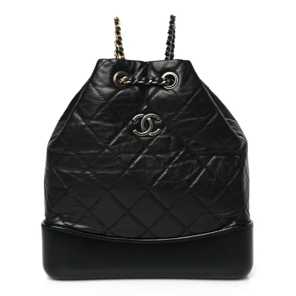 Chanel Gabrielle Backpack Small Black Quilted Aged Calfskin Leather Mixed Metal Hardware