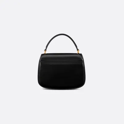 Dior Medium 30 Montaigne Avenue Top Handle Bag In Black Ribbed Calfskin With Gold Hardware