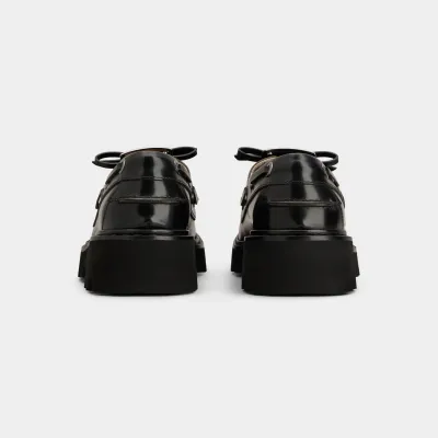 Roger Vivier Viv' Rangers Truck Boat Shoes Loafers In Black Leather With Metal Buckle (Heel Height 5cm)