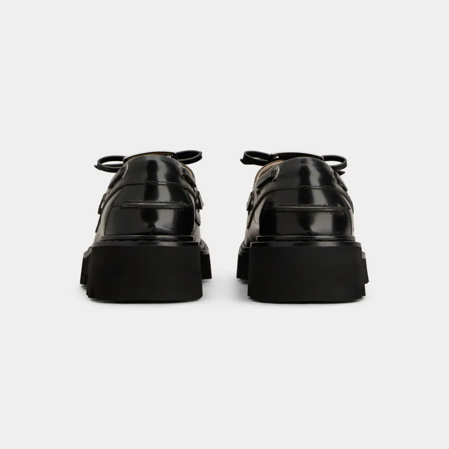 Roger Vivier Viv' Rangers Truck Boat Shoes Loafers In Black Leather With Metal Buckle (Heel Height 5cm)