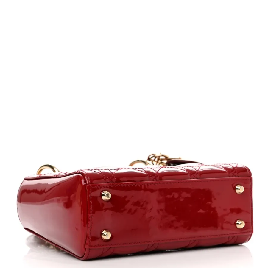 Dior Mini Lady Dior Red Patent Cannage Calfskin Leather Gold Hardware