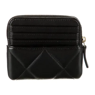Chanel Small Interlocking CC Logo Leather Wallet Black Quilted Leather Gold Hardware