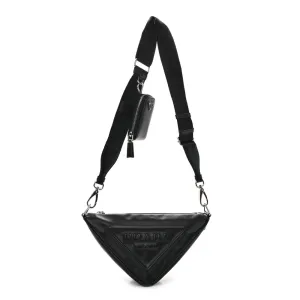 Prada Medium Triangle Shoulder Bag Black Grace Lux Leather Silver Hardware