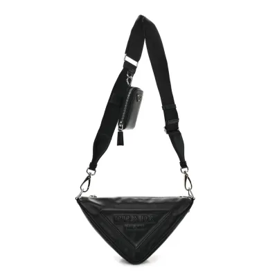 Prada Medium Triangle Shoulder Bag Black Grace Lux Leather Silver Hardware