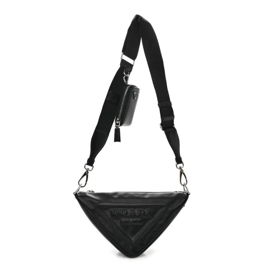 Prada Medium Triangle Shoulder Bag Black Grace Lux Leather Silver Hardware