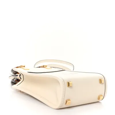 Fendi Mini Logo Embossed Sunshine Shopper Tote White Ice King Vitello Leather & Plexiglass Gold Hardware