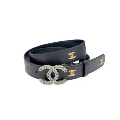 Chanel Women's CC Belt In Black/White Calfskin With Gold Hardware 30mm