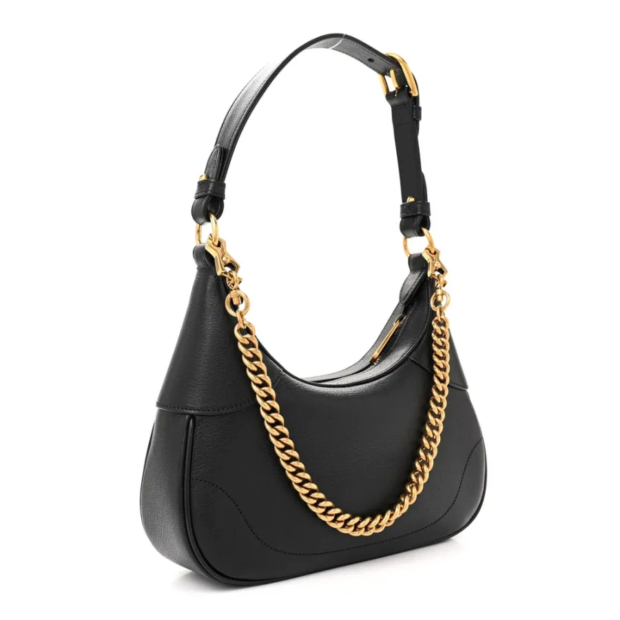 Gucci Small Aphrodite Shoulder Bag Black Goatskin Leather Brass Hardware