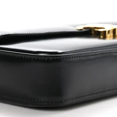 Celine Small Triomphe Chain Shoulder Bag Black Shiny Calfskin Leather Gold Hardware