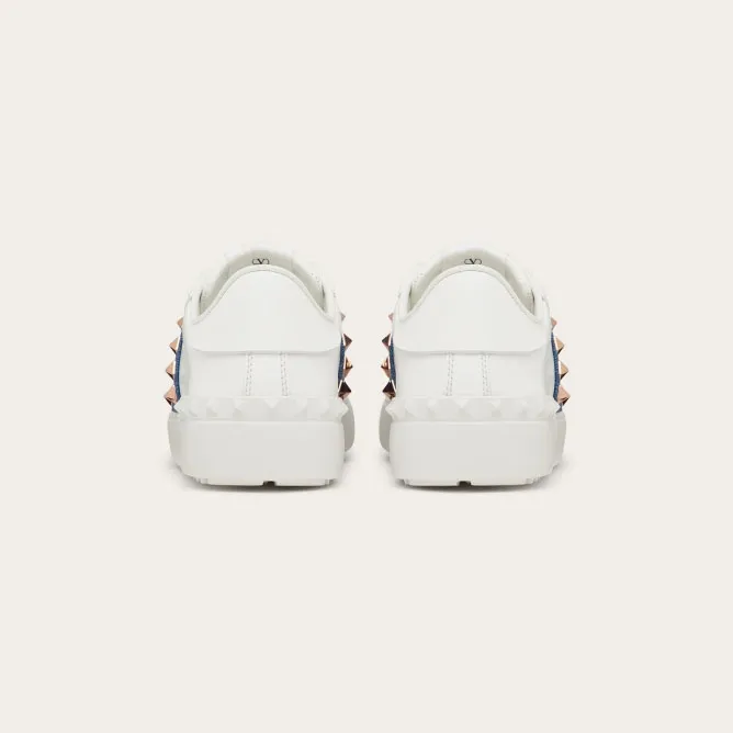 VALENTINO Women's studded denim trim calfskin sneakers