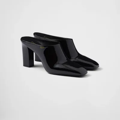 PRADA Black Slippers lacquered leather Muller shoes