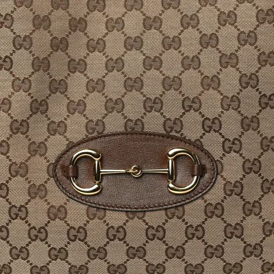 Gucci Horsebit 1955 Tote Bag Beige / Brown Sugar Monogram Canvas Light Brass Hardware