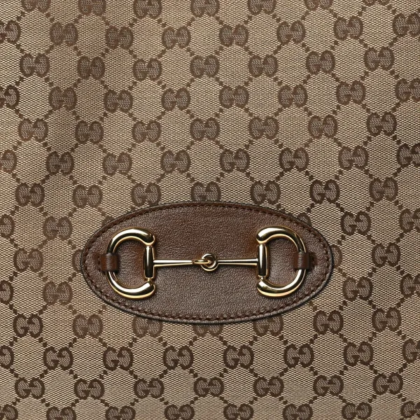 Gucci Horsebit 1955 Tote Bag Beige / Brown Sugar Monogram Canvas Light Brass Hardware - Image 9