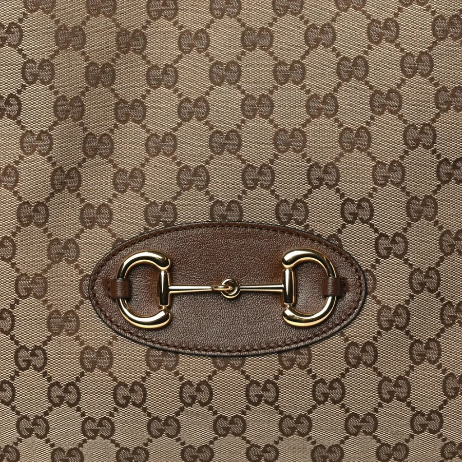 Gucci Horsebit 1955 Tote Bag Beige / Brown Sugar Monogram Canvas Light Brass Hardware