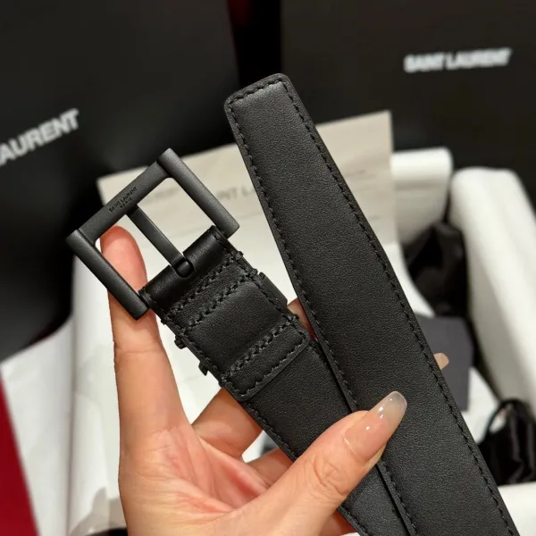 Saint Laurent Cassandre Belt In Black/Coffee Smooth Calfskin With Black/Gold/Silver Hardware 30mm - Image 4