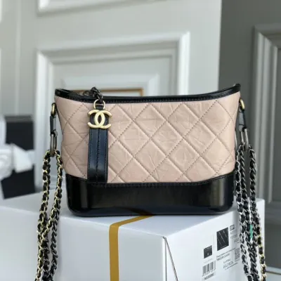 Chanel Apricot with black Bag Quilted Calfskin Leather Shoulder Bags Crossbody Bags