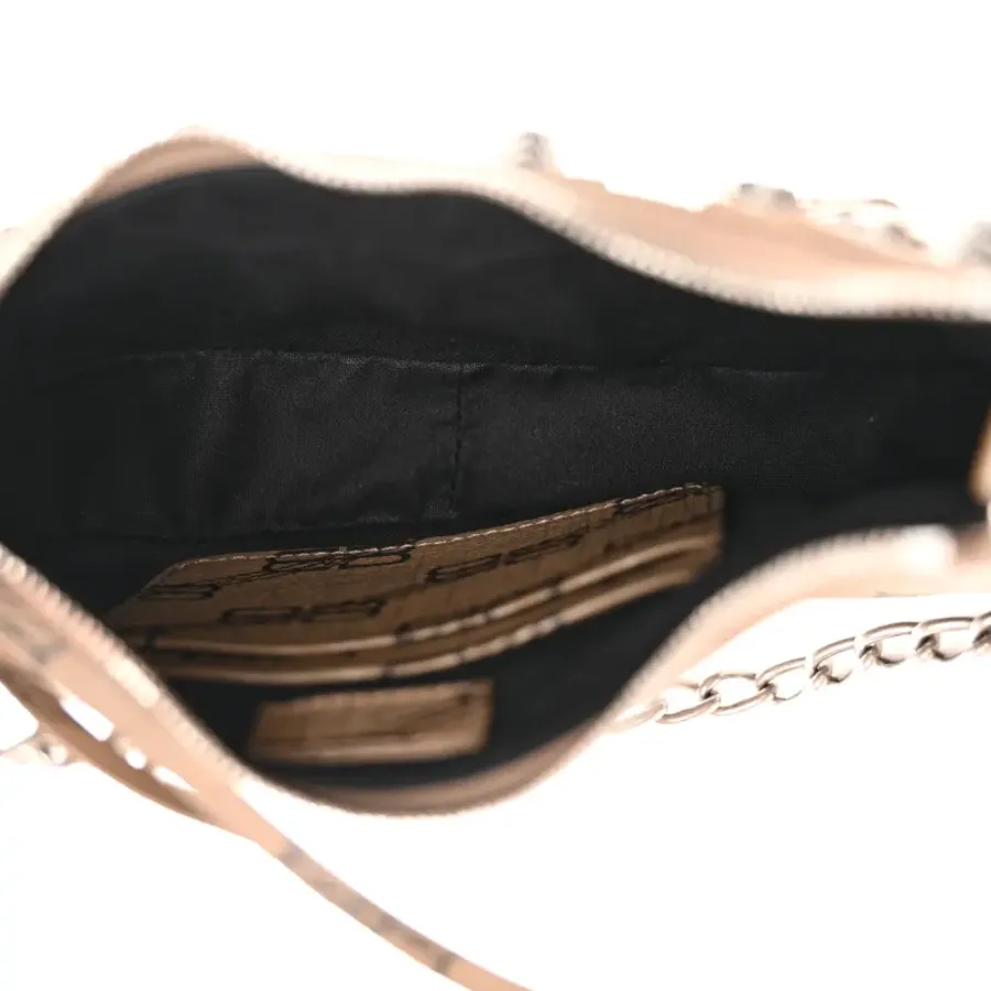 Balenciaga BB Le Cagole Mini Purse With Chain Beige/Brown Coated Canvas Monogram Silver Hardware