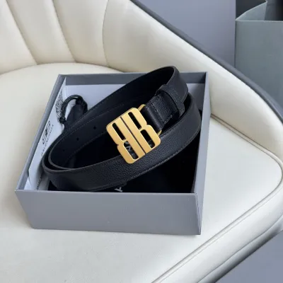 Balenciaga Women's Nano Belt In Black Grained Calfskin With Gold/Silver Hardware 25mm