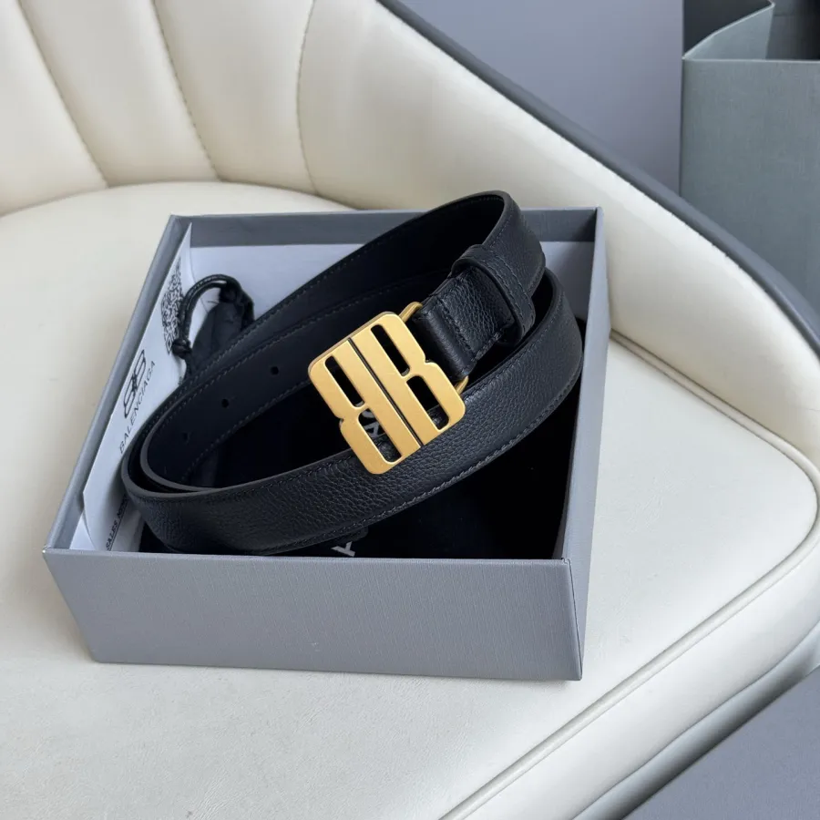 Balenciaga Women's Nano Belt In Black Grained Calfskin With Gold/Silver Hardware 25mm