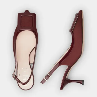Roger Vivier Viv' In The City Slingback Pumps High Heels In Red Grosgrain With Covered Buckle (Heel Height 6.5cm)