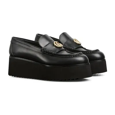 Gucci black double G slope heel loafers