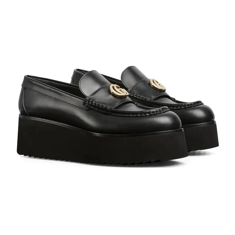 Gucci black double G slope heel loafers