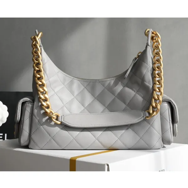 Chanel Quilted Lambskin Leather Grey /Black Shoulder Bags - Image 4