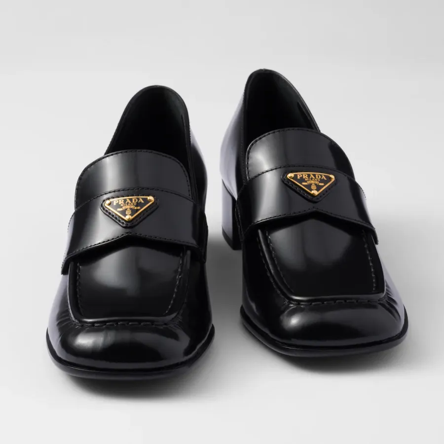 PRADA Black shiny leather loafers
