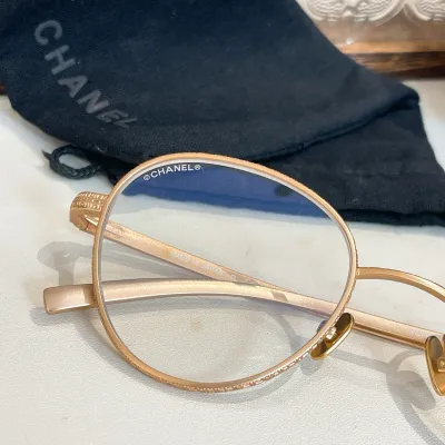 CHANEL round frame glasses light gold color SIZE50口19-140